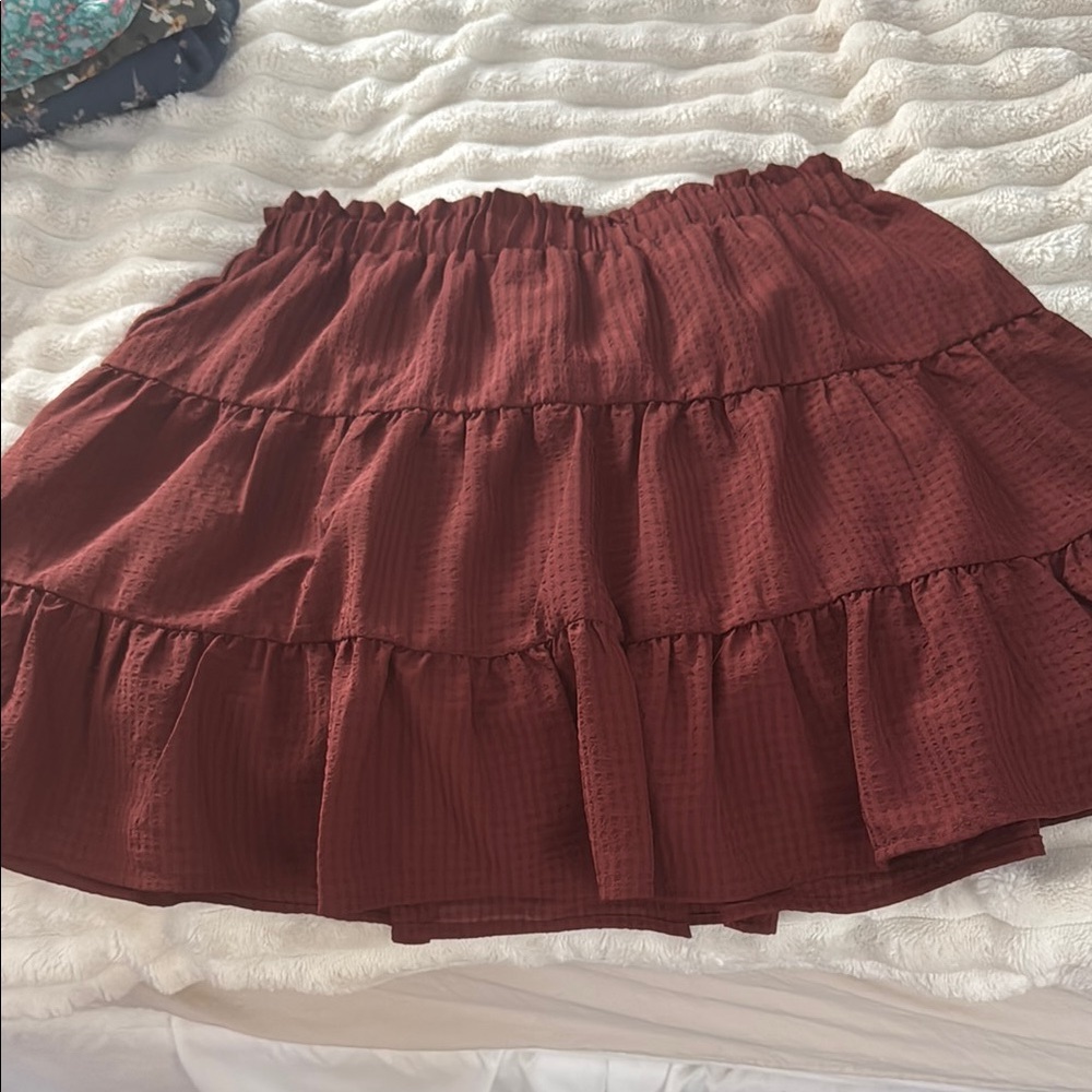 Altar'd State Brown Mini Skater Skirt Tiered Casual